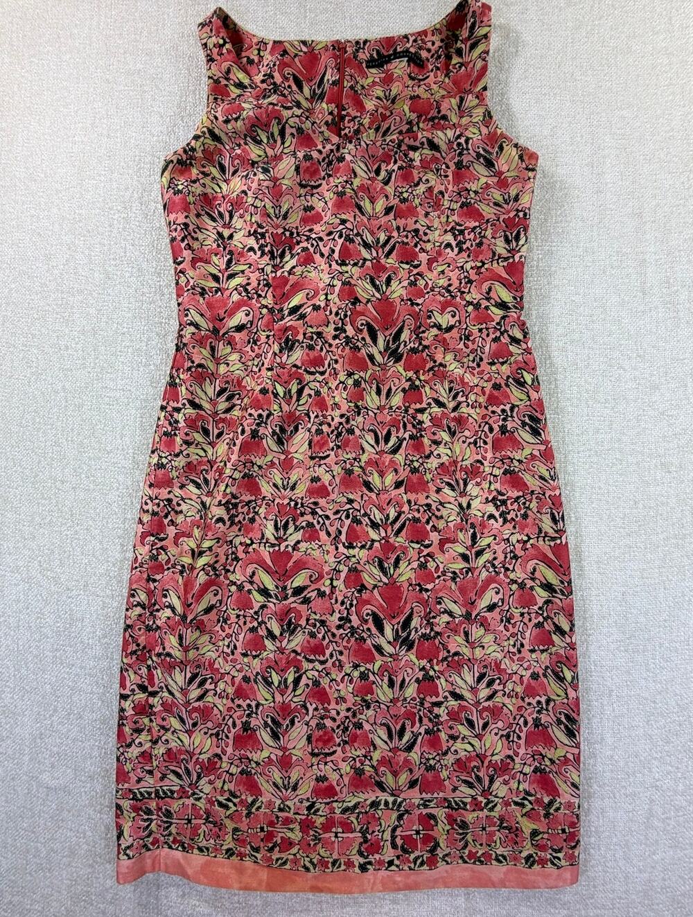 Peruvian Connection Womens Small Peach Floristan Floral V Neck Dress Cottagecore